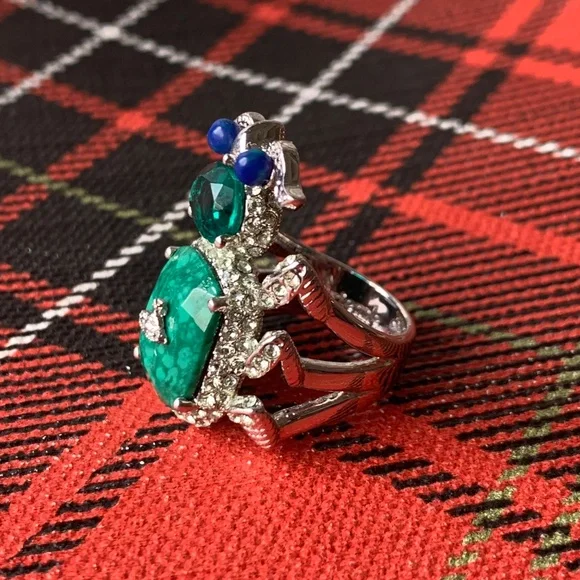 Vivienne Westwood Silver & Green Scarab Ring w/ Stones and Swarovski crystals - Picture 9 of 10